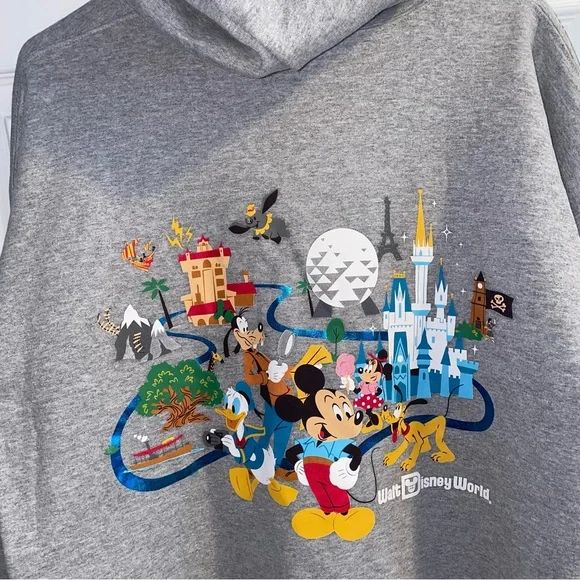 Walt Disney World Mickey Gray Zip Hoodie Sweatshirt - Picture 9 of 11
